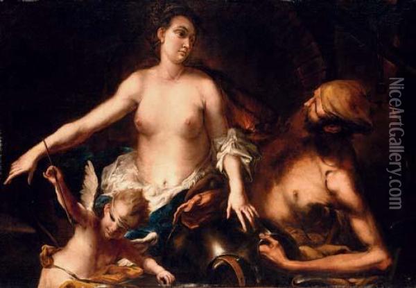 Venus At The Forge Of Vulcan With Cupid Blindfolded Oil Painting - Alessandro Magnasco