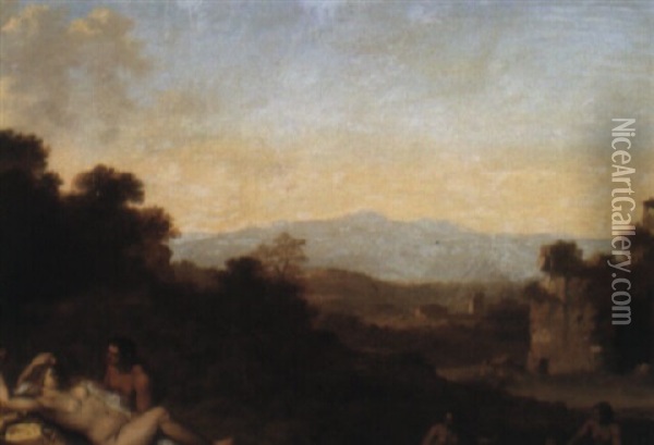 Nymphs And Shepherds In A Landscape Oil Painting - Cornelis Van Poelenburgh