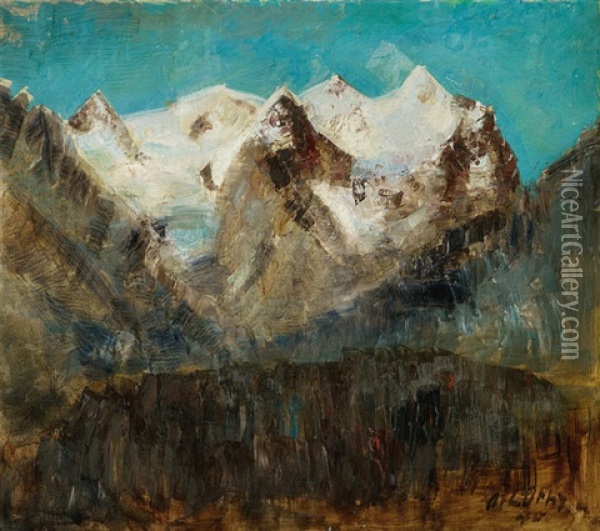 Wetterhorngruppe Vor Sonnenaufgang Oil Painting - Oscar Wilhelm Luethy