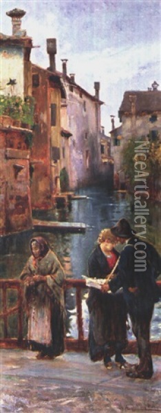 Die Bettlerin Und Der Bauchladenverkaufer Oil Painting - Angelo dall' Oca Bianca