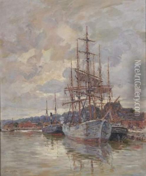 Navire Au Port Oil Painting - Leon Leclerc