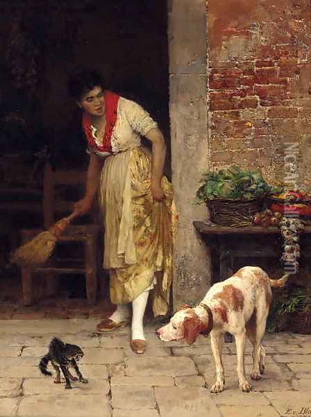 The doorstep encounter Oil Painting - Eugene de Blaas