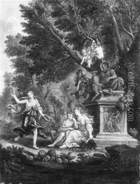 Ein Satyr Mit Nymphen Und Amoretten Oil Painting - Nicolas Poussin