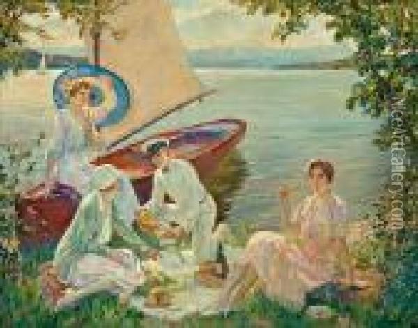 Picnic On The Starnberger See Oil Painting - Edward Alfred Cucuel