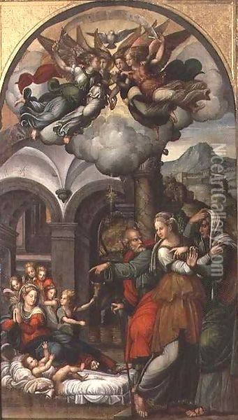 Nativity with the Two Midwives Oil Painting - Pellegrino (Munari) Aretusi