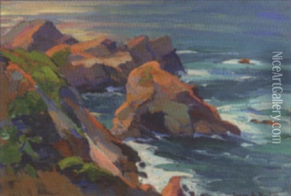 Rocky Coastal Oil Painting - Franz Arthur Bischoff