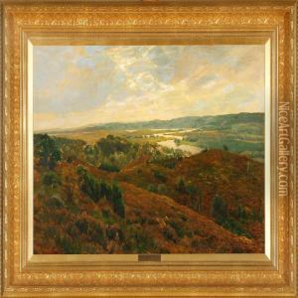 Landscape From Silkeborg Lake District, Denmark Oil Painting - Fritz Johannes Bentzen-Bilkvist