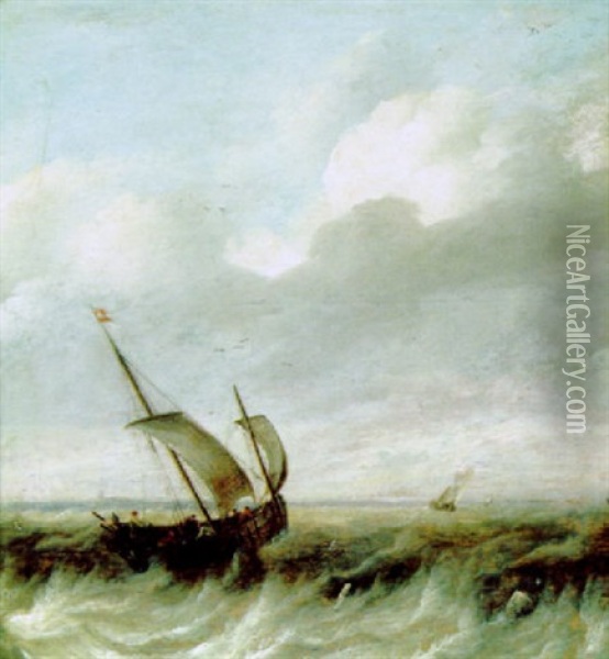 Ein Fischerboot Auf Bewegter See Oil Painting - Pieter Van Der Croos