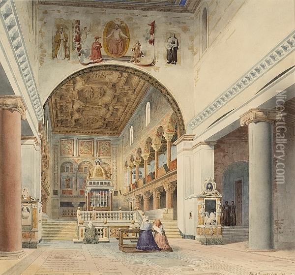 A Chapel Interior Of A Roman Church Oil Painting - Georges Alphonse Jacob Desmalter