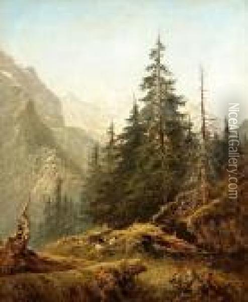 Thewetterhorn From Above Rosenlami Oil Painting - Benjamin Williams Leader