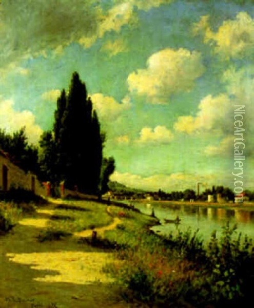 Along The River Oil Painting - Hiram Reynolds Bloomer