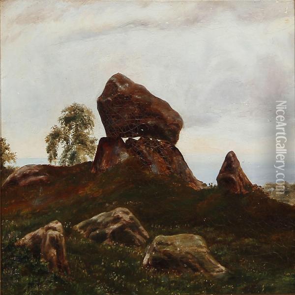 Danish Summer Landscape With A Dolmen, In The Background The Sea Oil Painting - Otto Haslund