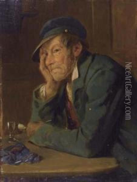 Der Pfeifenraucher. Oil Painting - Benjamin I Vautier