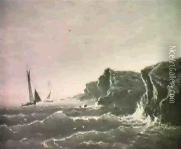 Ships Off Rocky Coast Oil Painting - Ann Sophia Towne Darrah