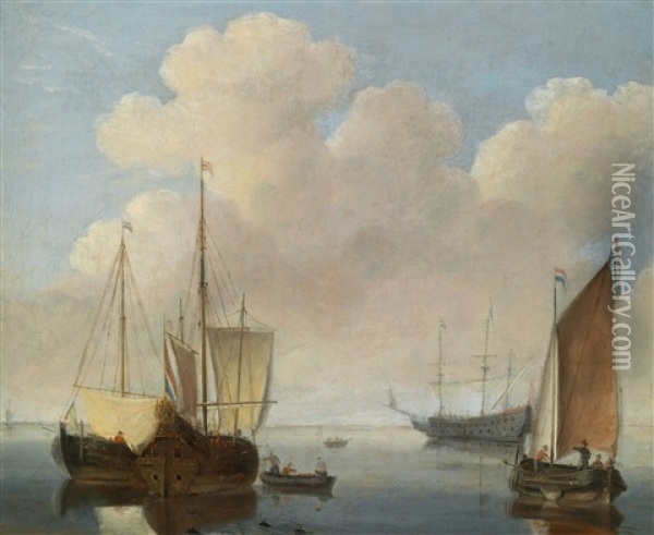 Schiffe Auf Ruhiger See Oil Painting - Jan Van De Cappelle
