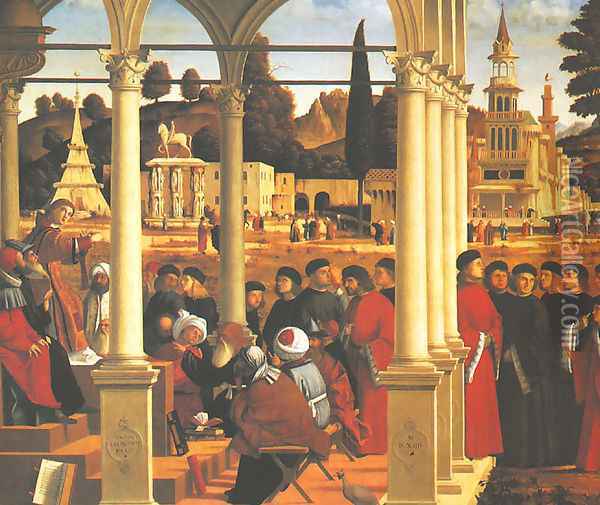 Life of St. Stephen: St. Stephen Disputing (Storie di santo Stefano: Disputa di santo Stefano) Oil Painting - Vittore Carpaccio
