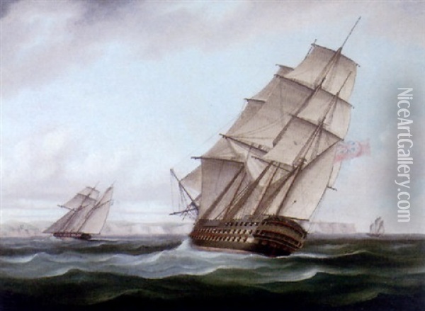 Shipping In The English Channel Oil Painting - Thomas Buttersworth