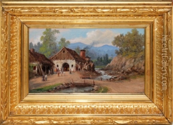 Village Scene Oil Painting - John O'Brien Inman