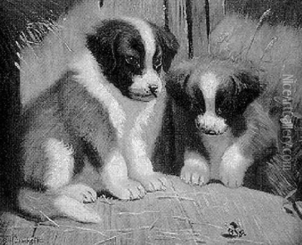 Puppies Oil Painting - Sidney Lawrence Brackett