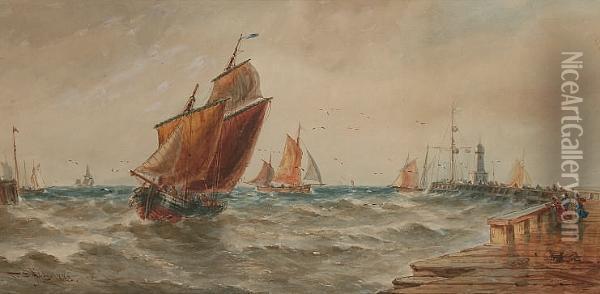 Fishing Boats Off Calais Oil Painting - Thomas Bush Hardy