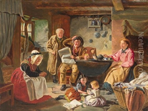 Family In The Kitchen Oil Painting - John Faed
