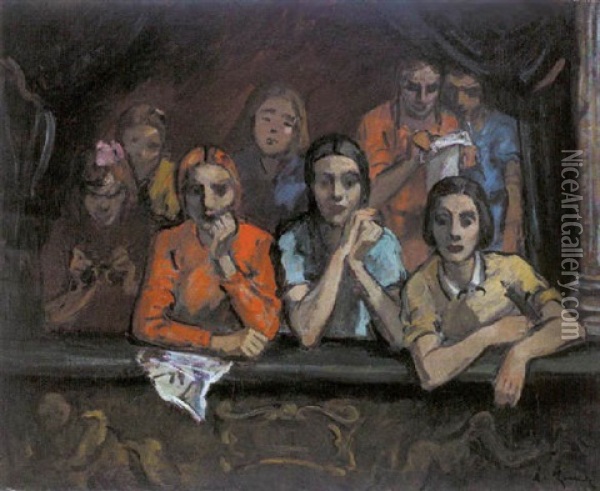 Junge Frauen Und Kinder In Der Theaterloge Oil Painting - Leo von Koenig