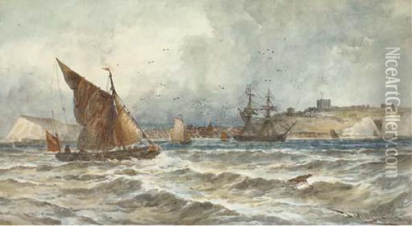 A Trading Brig And Other Shipping In The Channel Off Dover Oil Painting - Thomas Bush Hardy