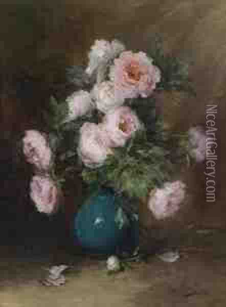Peonies In A Vase Oil Painting - Ignace Spiridon