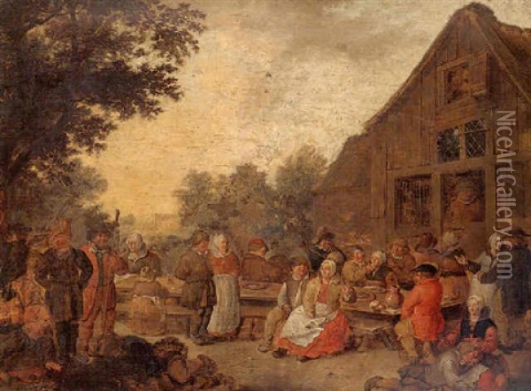 Peasants Feasting Outside A Tavern Oil Painting - Pieter de Bloot