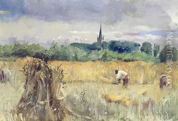 Harvest Field Stratford upon Avon Oil Painting - John William Inchbold