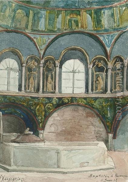 Baptistry At Ravenna Oil Painting - Henri-Joseph Harpignies