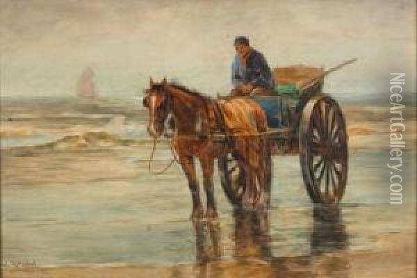 Man In A Horse And Cart Oil Painting - William Frederick Ritschel