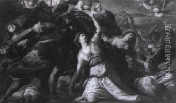 Le Massacre De Sainte Ursule Et Des Mille Vierges Oil Painting - Giovanni Battista Crespi (il Cerano)