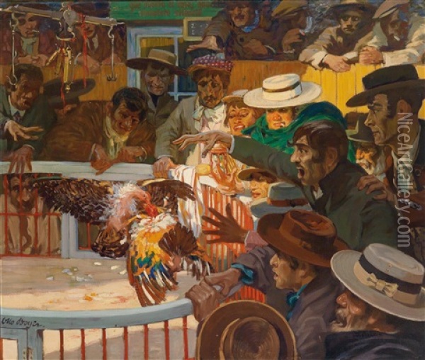Hahnenkampf In Sevilla Oil Painting - Otto Boyer