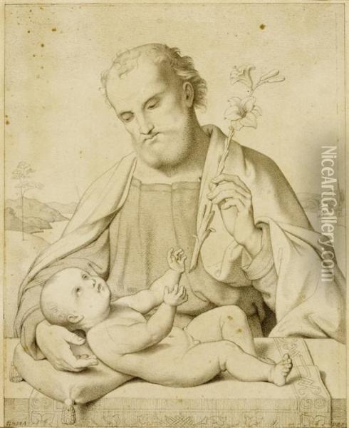 Saint Joseph With The Infant Jesus Oil Painting - Peter Becker