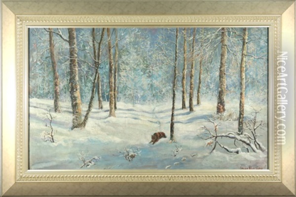 Winter Landscape With A Bear Oil Painting - Vladimir Leodinovitch (Comte de) Muravioff