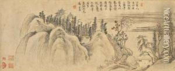 Landscape Imitating Ni Zan And Wang Gongwang Oil Painting - Xie Lansheng