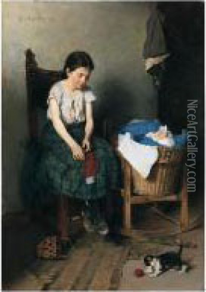 Die Grosse Schwester (the Older Sister) Oil Painting - Anton Laupheimer