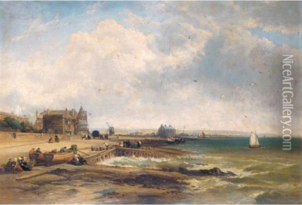 A Harbour Scene Oil Painting - James Webb