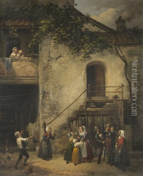 The Village Wedding Oil Painting - Eufemio Grazzini