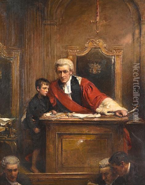 Le Juge Et L'enfant Innocent Demoin D'uncrime Oil Painting - George William Joy