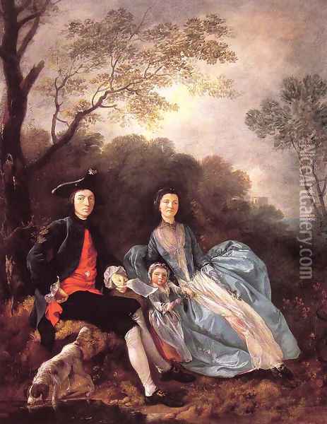 Portrait of the Artist with his Wife and Daughter Oil Painting - Thomas Gainsborough