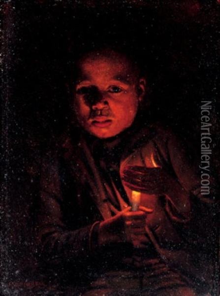 Indian Child With Candle Oil Painting - Elbridge Ayer Burbank