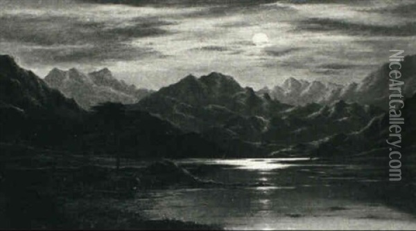 Moonlit Mountain Lake Oil Painting - Charles Robert Leslie