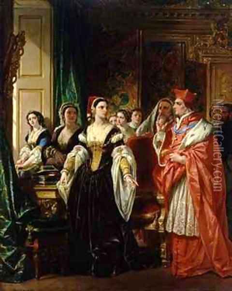 A Scene from Shakespeares Henry VIII Cardinal Wolsey and Katherine of Aragon Oil Painting - Eugene Francois Marie Joseph Deveria