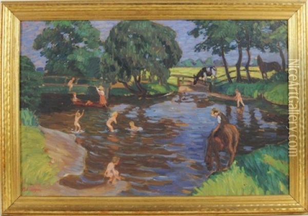 Swimming Hole Oil Painting - Wilhelm Heinrich Rohmeyer