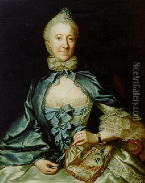 Portrait Of Cristiana Amalia Ernestine De Schlaberndorff In A Blue Satin And Lace Dress Oil Painting - Anna Dorothea Lisiewski