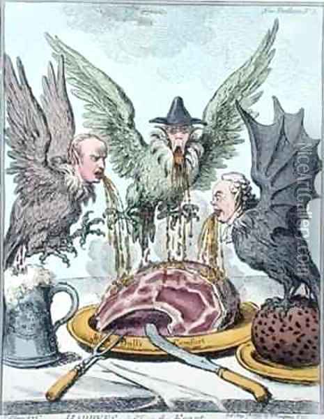 Harpyes Destroying the Feast Oil Painting - James Gillray