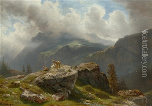 Entree De La Vallee De Melchtal A Engstellen Alp Oil Painting - Francois Diday