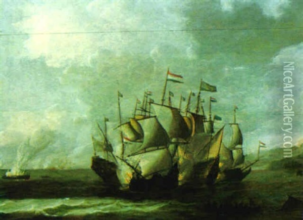 Dutch Shipping Attacking A Turkish Man-o'-war Oil Painting - Bonaventura Peeters the Elder